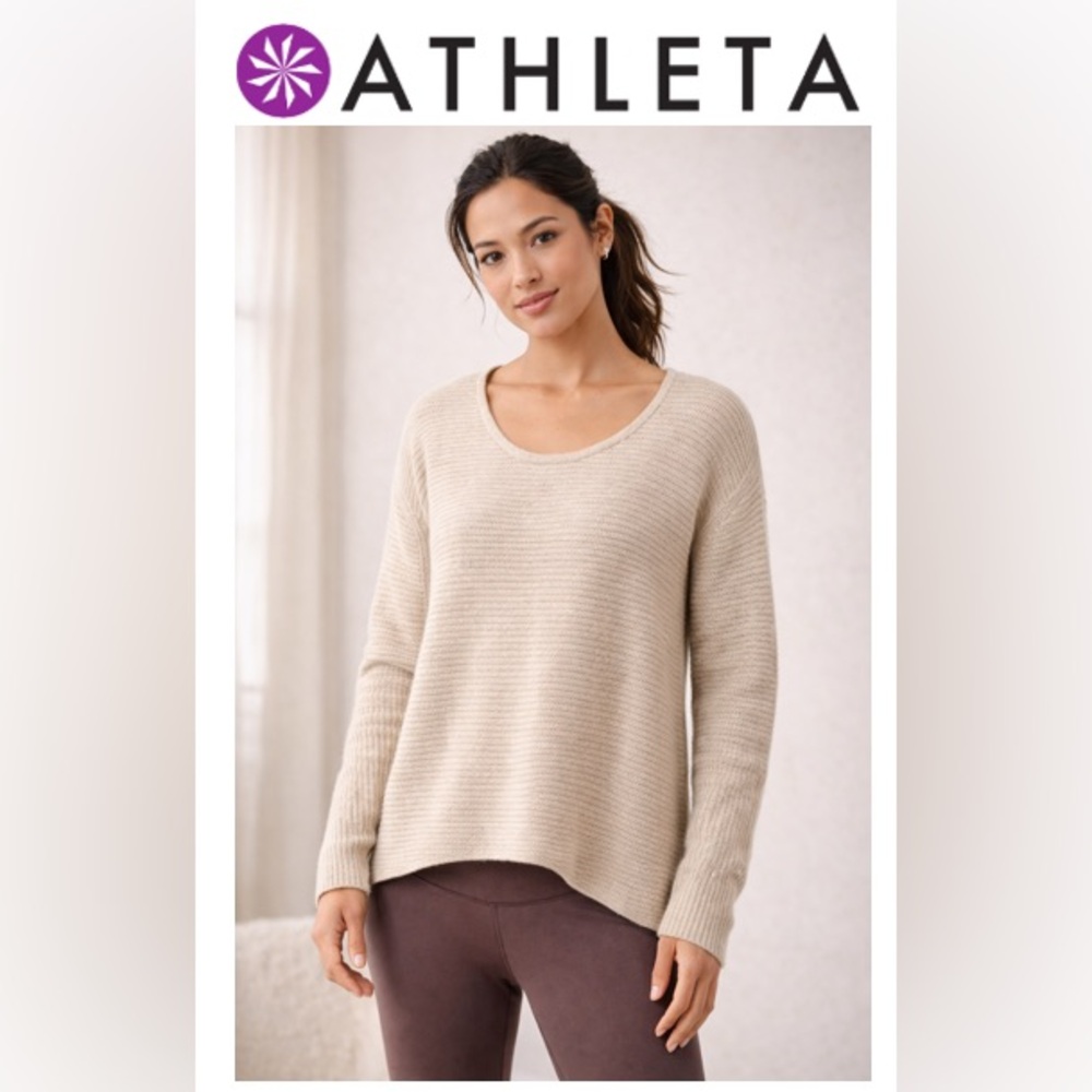Athleta Huntley Wool Blend Knit Sweater in Oatmeal Sz Small
